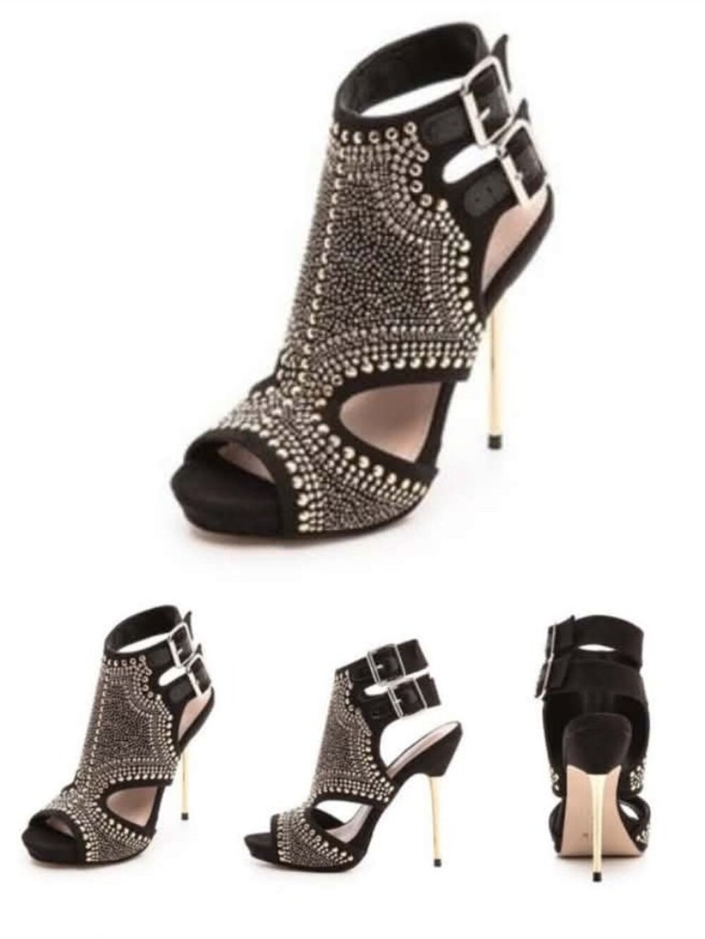 Carvela Kurt Geiger Black Crystal Studded Platform Stiletto Sandals